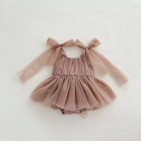 2color shoulder back ribbonチュールロンパースドレス(3354)