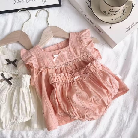 beige/pink ピュアコットンブルマセットアップ(1538)