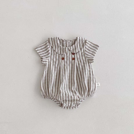 linen / stripeシンプルボタンロンパース(4144)