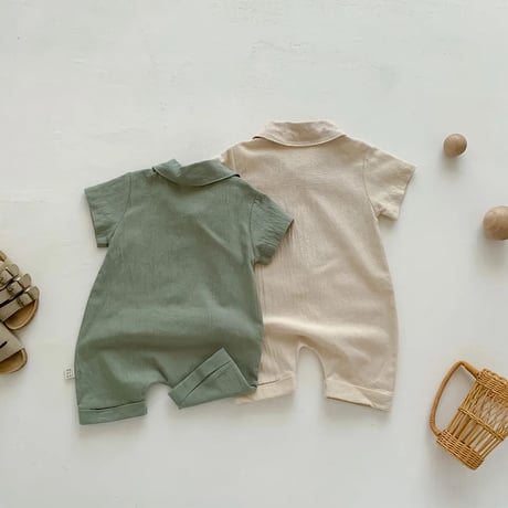 beige/army green シャツロンパース(4093)