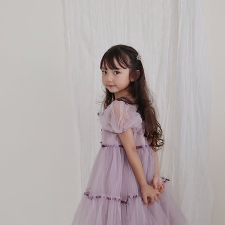 kids 4color グログランリボンパフスリーブドレス(4164)