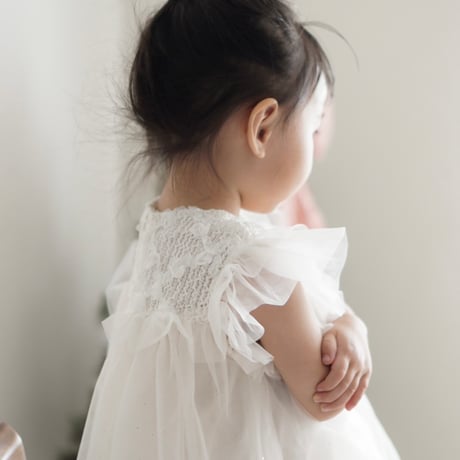 kids ivory/pink フロントフリルローズガーリーラメチュールドレス(4126)