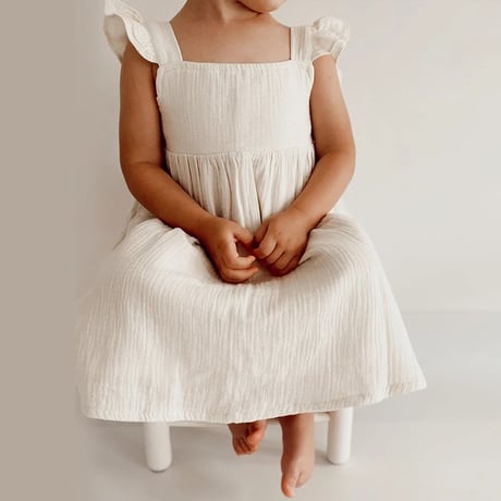 kids linen natural スクエアネックワンピース(4088)