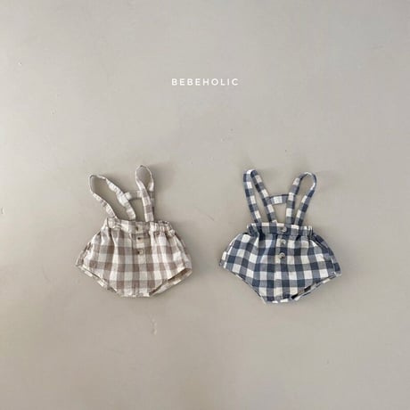即納【bebeholic】check suspenders bloomers(b55)