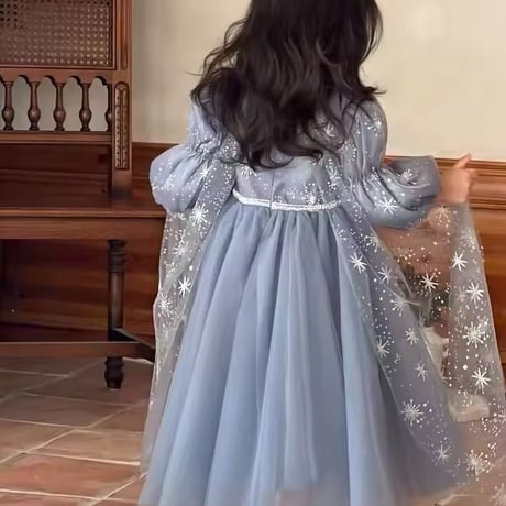 kids snow flake cape winterブループリンセスドレス(777)