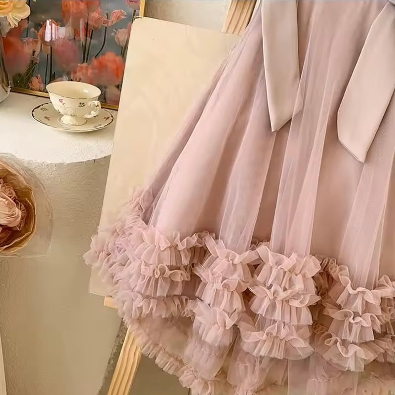 kids pink / mint ショルダーリボンAラインチュチュドレス(4154 kids pink / mint ショルダーリボンAラインチュチュドレス(4154