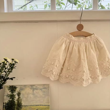 momo kids cotton lace×flowerナチュラルスカート(1004)