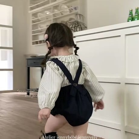 jennybebeストライプシャツ×サロペットモノトーンコーデ(700)