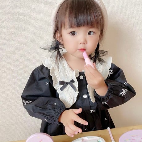 即納あり◆姉妹お揃いブラックリボンレースロンパースorワンピース(2311)