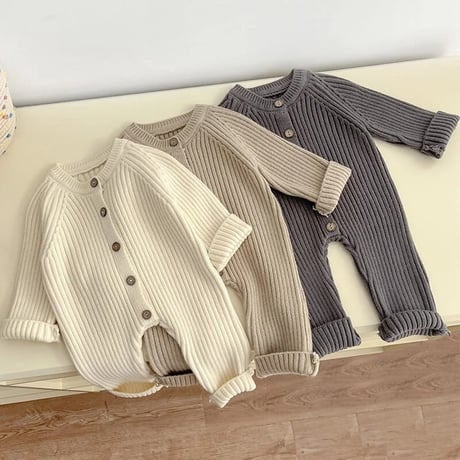 3color リブニットフロントボタンロンパース(3367)