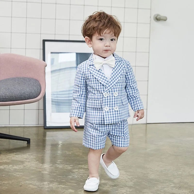 ブルーギンガムチェックハーフパンツフォーマルスーツ(466) | こども