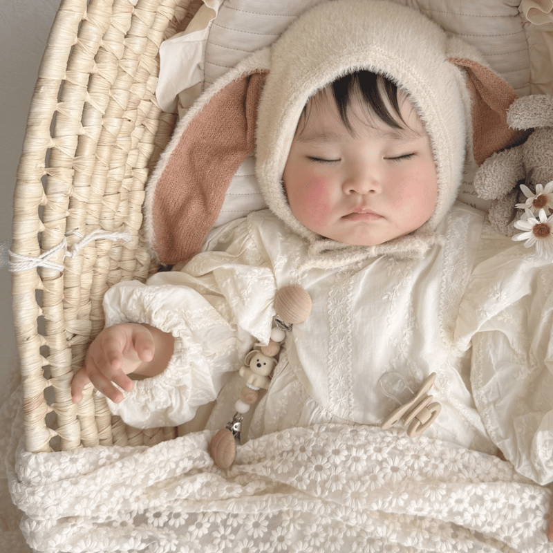 即納あり◇うさ耳ふんわりロング耳ボンネット(219) | こどもふく🧸mocokids