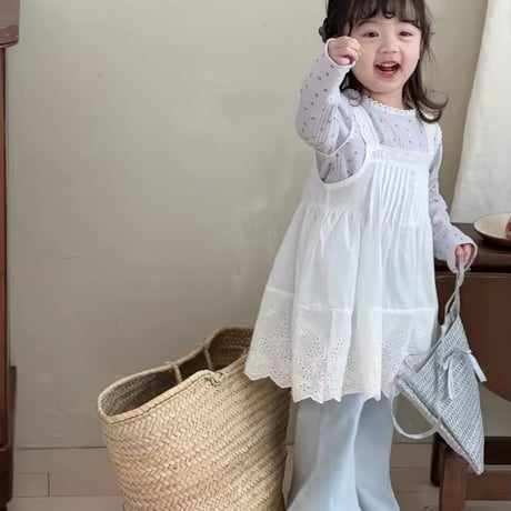 kids beige×blue小花柄トップス(1034)