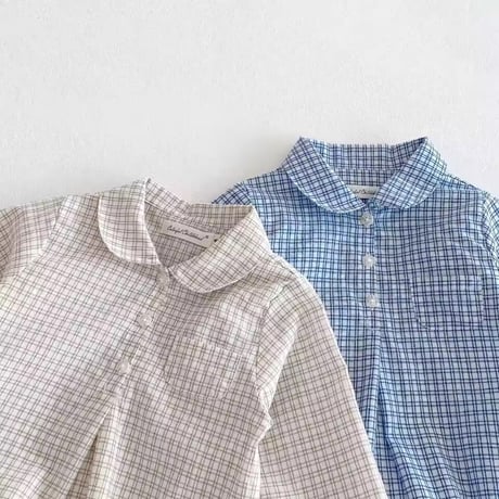 beige/blue ガンクラブチェックシャツロンパース(2135)