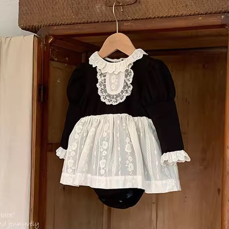 jennybebe blackメイド風スカートロンパース(1162)