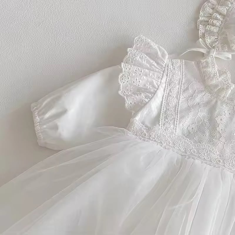 white/apricot ボンネットsetセレモニーレースドレスロンパース(983