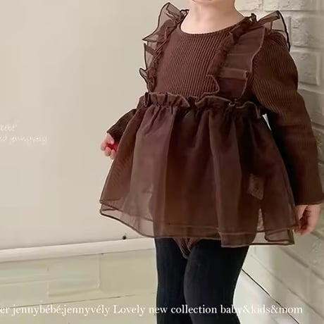 jennybebe chocolateシフォンチュールスカートロンパース(1172)