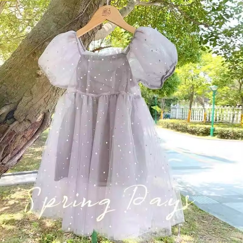 kids キラキララベンダーバックリボンチュールドレス(2067) | こども