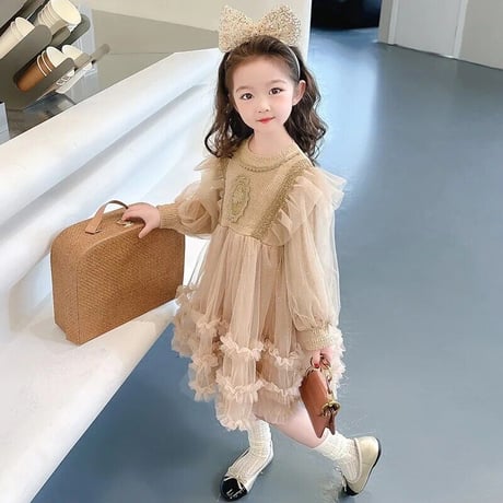 kids luxury long sleeve ラメドレス(3325)