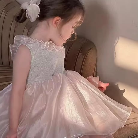 kids ベビーピンクバッククロスサテンチュールワンピース(1723)