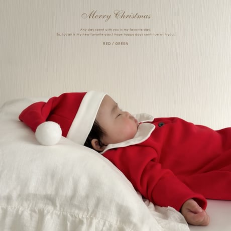 Xmas red/green サンタ帽子付き裏起毛ロンパースorタイツ(3342)