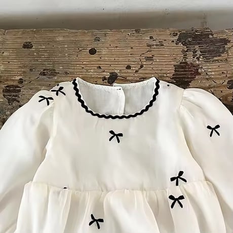 長袖/ 半袖 姉妹お揃いblack miniリボンロンパースorワンピース(4045)