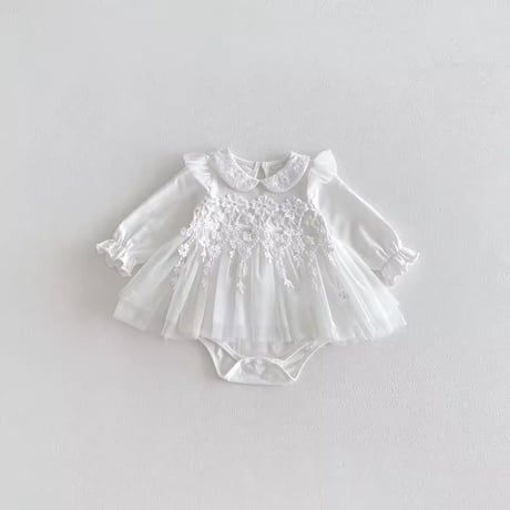 ウエストエンブロイダリーホワイトロンパースドレス(2100)