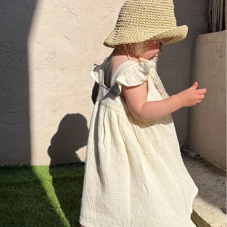 kids linen natural スクエアネックワンピース(4088)