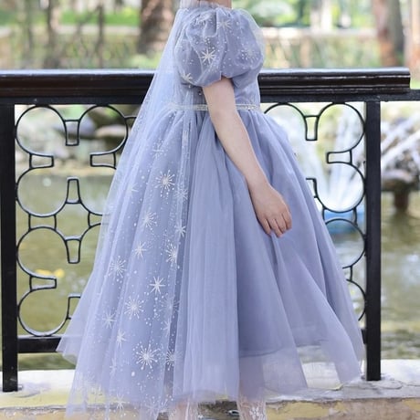 kids ブルーパフバックレースcrystal of snowプリンセスドレス(579)