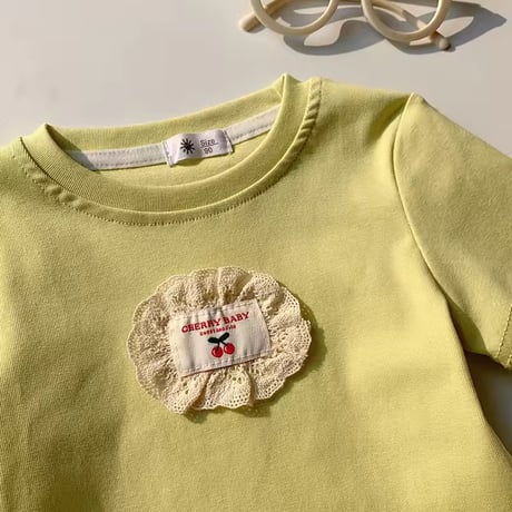 kids チェリーワッペンコットンレースペプラムトップス(2282)