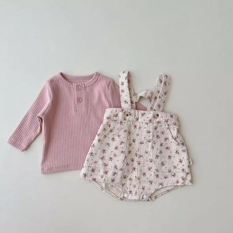 フローラルハイウエストサス付きパンツorリブTシャツ(2306)