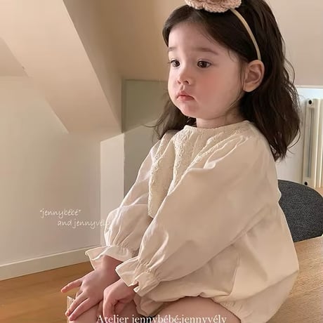 jennybebe姉妹お揃いflower embroidery切替ロンパースorワンピース(4190)