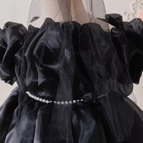 BLACKフラワーデコレーションオフショルドレス(1675)
