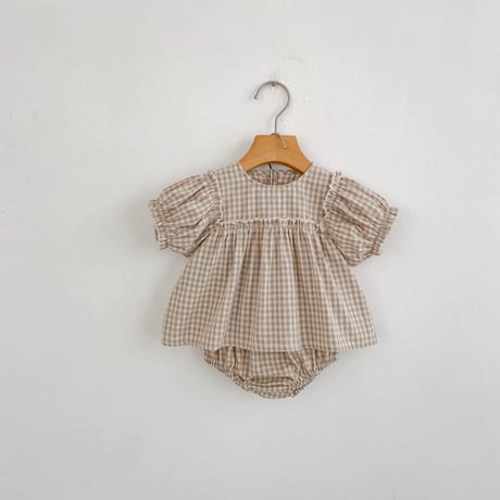 embroidery/check パフスリーブブルマセットアップ(1277)