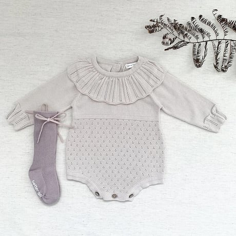 frill collar アイレット切り替えニットロンパース(3389)