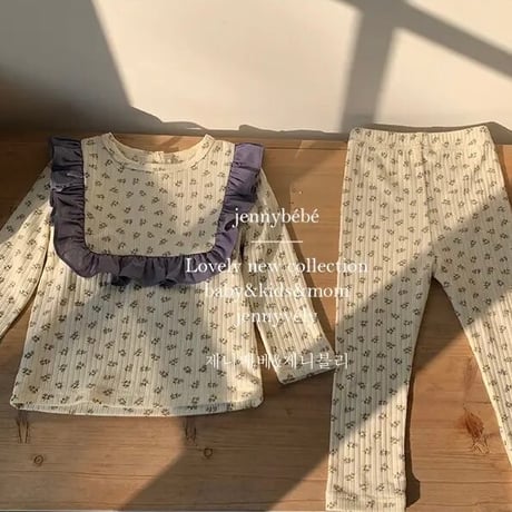 jennybebe small flower patternスクエアフリルリブセットアップ(2784)