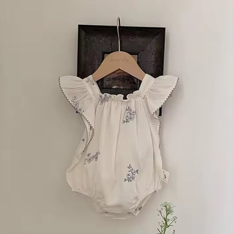 jennybebeパープルフラワー刺繍ロンパース(2163)