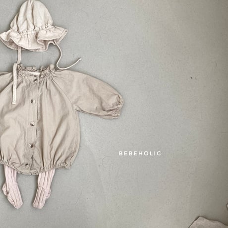 即納【bebeholic】neck shirring  rompers (be14)