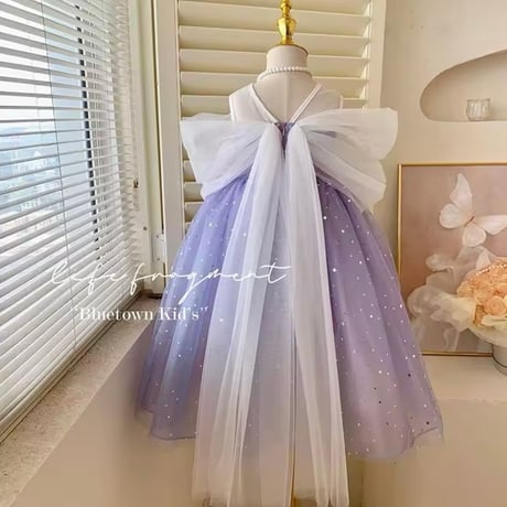 kids blue/purple オフショルチュールキラキラドレス(641)