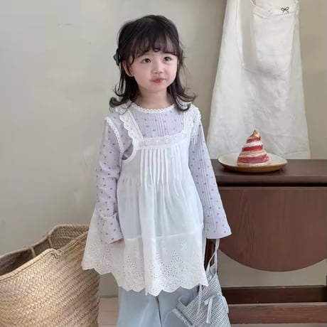 kids beige×blue小花柄トップス(1034)