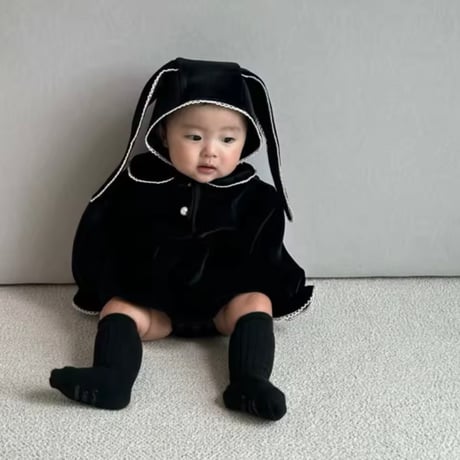 うさ耳ブラックベルベットロンパース(1694)