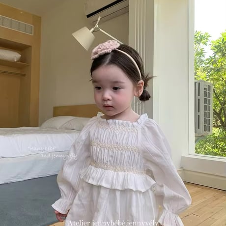 jennybebe姉妹お揃いホワイトシャーリングロンパースorワンピース(741)