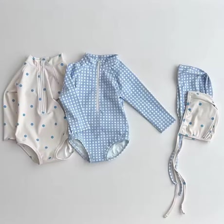 blue gingham check / cream dotラッシュガード(2095)