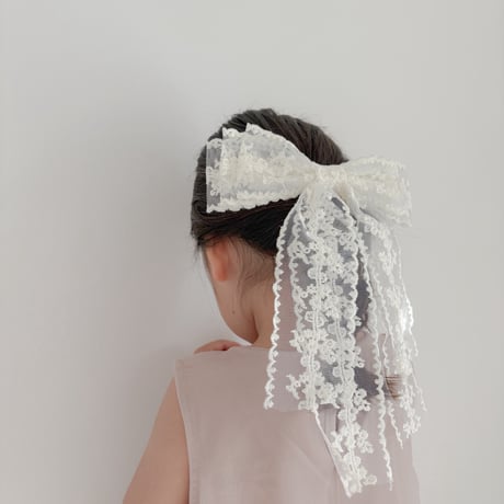 creamコットンレースリボンヘアバレッタ(1554)