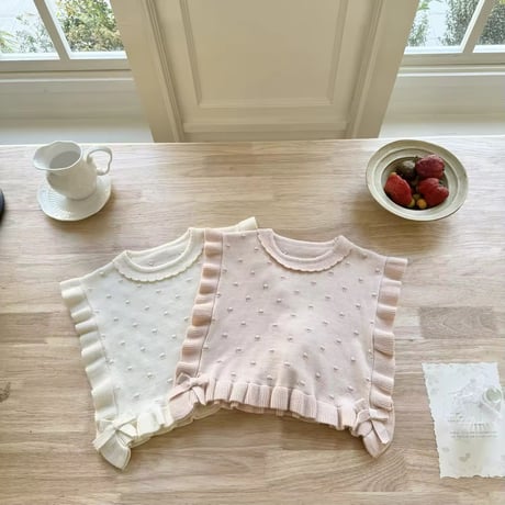 kids ivory×pinkぽこぽこニットベスト(1041)