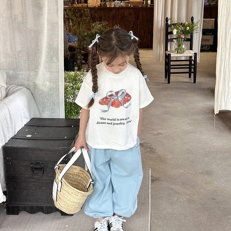kids パステルブルーリボンブレッドtシャツ(4130)
