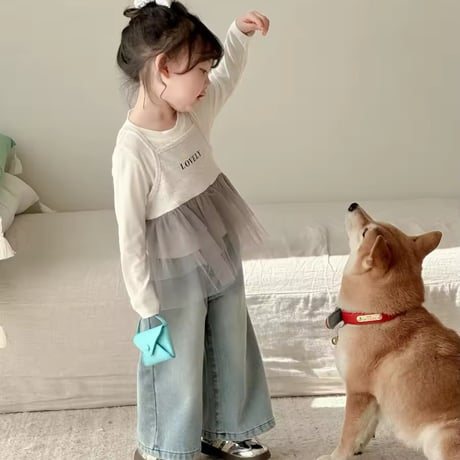 バックハートレースデニムワイドパンツ(1214)