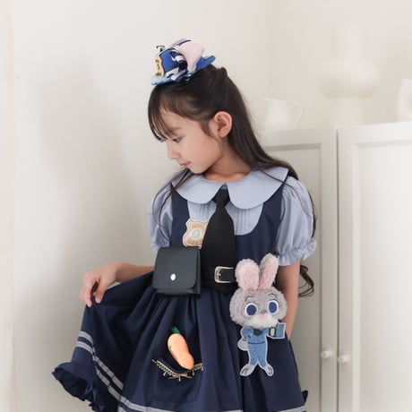 kids  半袖/長袖ネイビーラビットなりきりワンピース(2155)