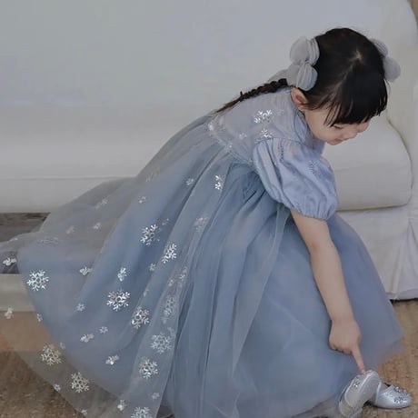 kids ブルーパフバックレースcrystal of snowプリンセスドレス(579)