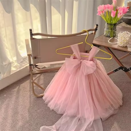 kids pink/black バックシャンチュールリボンドレス(4125)